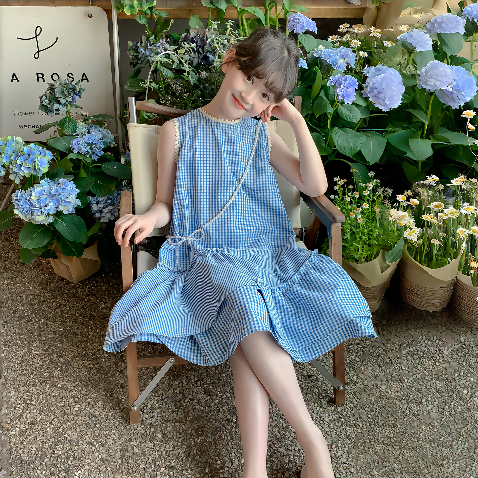 【CC家居控】女童夏季连衣裙2025夏季新款女孩格子款连衣裙Q13568