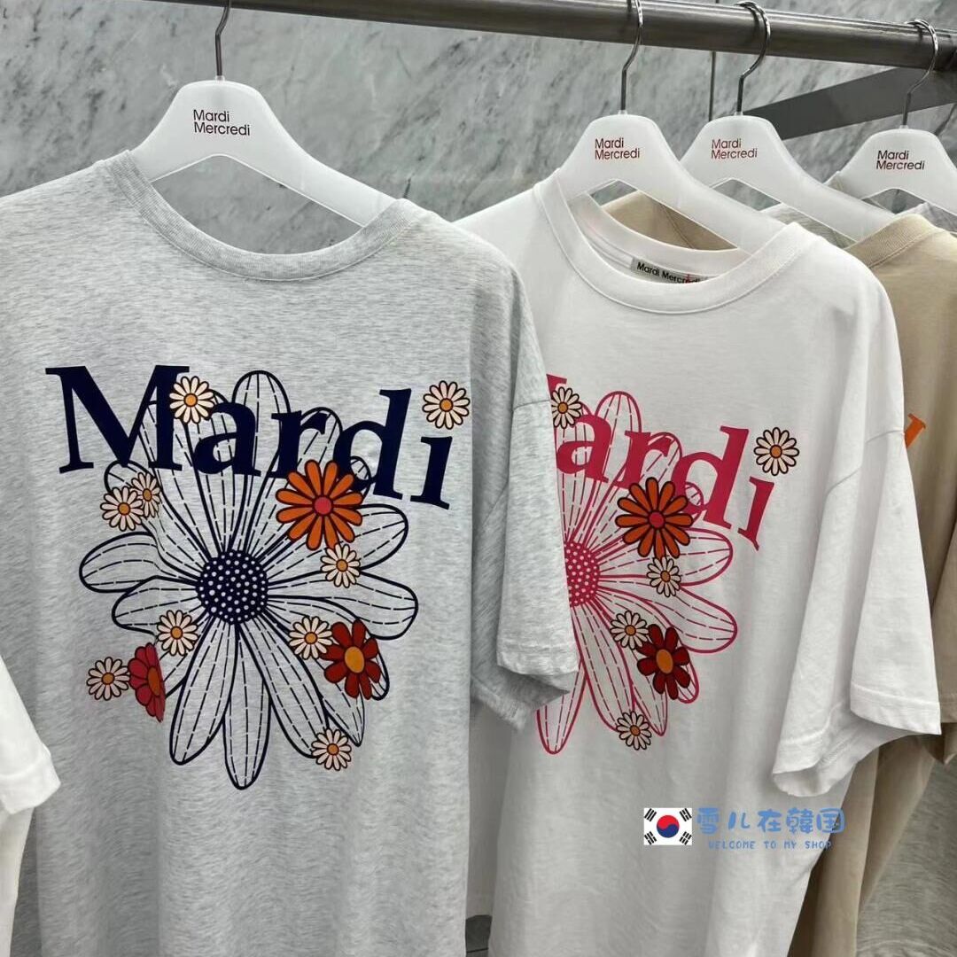 韩国直邮Mardi短款小雏菊修身短袖腊肠狗T恤正肩短袖ins博主同款