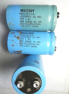 拆机美国摩罗利 MALLORY 25V 17000UF 发烧滤波电容 螺丝脚电容
