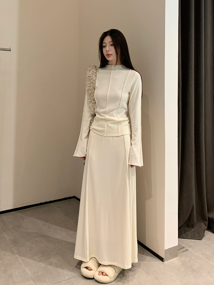 精品女装淑女喇叭袖时尚套装打底衫半身裙两件套秋冬新款