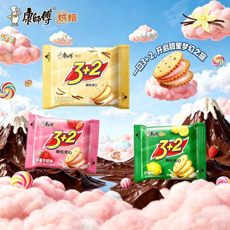 康师傅3+2散称零食点心酥松夹心饼干柠檬奶油草莓味休闲下午茶