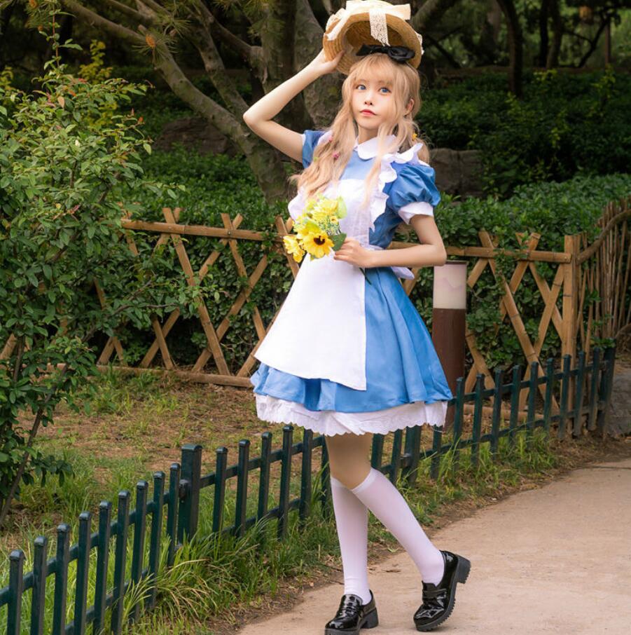 Beauty Belle cos clothing Alice princess dress long dress Maid Dress and beast Maid Dress animation cosplay