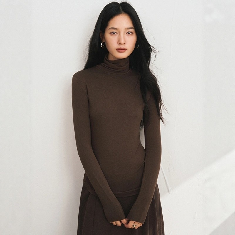 秋冬天丝莫代尔山羊绒高领打底衫女修身亲肤长袖T恤高弹力针织衫