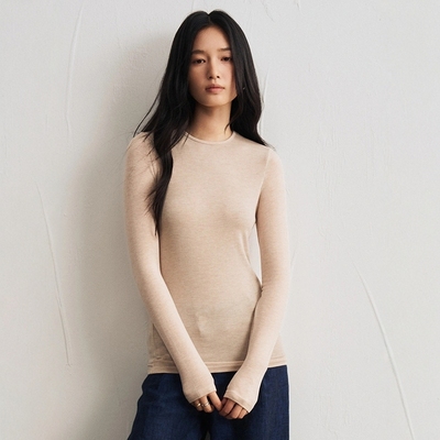 天丝莫代尔山羊绒打底衫女秋冬圆领修身纯色亲肤t恤感轻奢针织衫