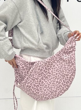 有趣琳 510312 豹纹质感洋气腋下包大容量手提包韩系褶皱麂皮绒