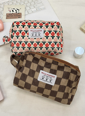 有趣琳 11272 灯芯绒手提化妆包洗漱用品收纳袋随身便携钱包女