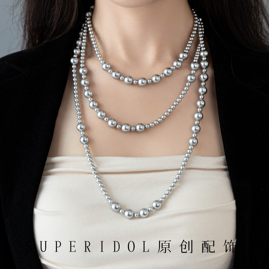 2024新款S家澳白长款珍珠毛衣项链女高级感轻奢小众多层叠戴颈链