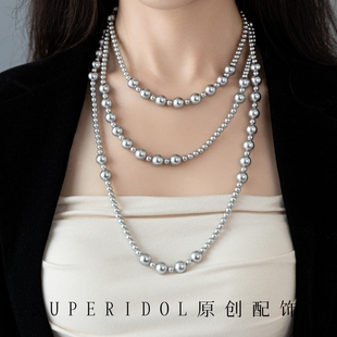 2024新款S家澳白长款珍珠毛衣项链女高级感轻奢小众多层叠戴颈链