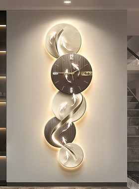现代轻奢入户玄关装饰画九鱼图带钟表灯画高级感走廊过道抽象挂画