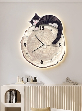 挂钟客厅2025新款挂画轻奢装饰画侘寂风可爱猫咪餐厅时钟挂墙钟表