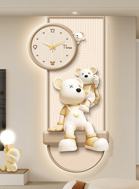 奶油风玄关装饰画暴力熊走廊过道壁灯画高级感客厅入户门钟表挂画