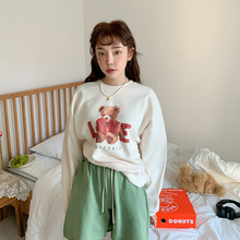 现货韩国stylenanda圆领套头宽松纯棉小熊休闲长袖常规卫衣春季