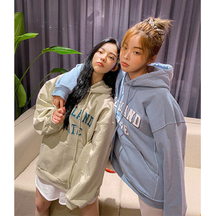 现货韩国stylenanda休闲宽松套头连帽字母卫衣秋季制作商品常规