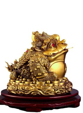 如意金蟾三足蟾铜金蟾摆件黄铜客厅门店装饰大号金钱元宝七星蟾