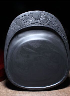 中国歙砚老坑精品砚台歙砚老坑眉纹天然原石福寿双全实用收藏摆件