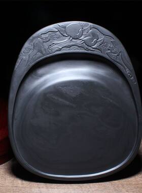 中国歙砚老坑精品砚台歙砚老坑眉纹天然原石福寿双全实用收藏摆件