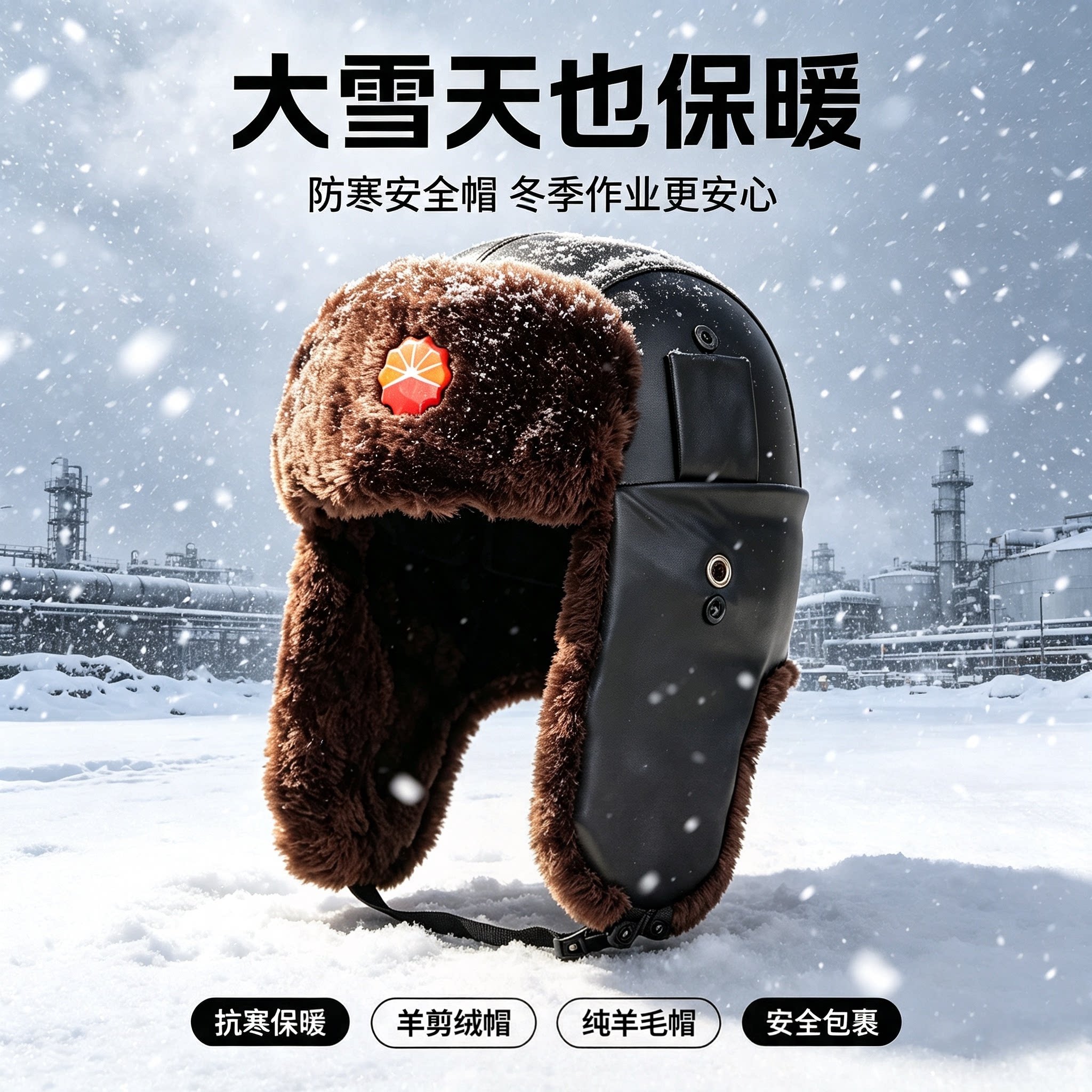 棉安全帽冬季保暖棉帽大庆油田防寒防砸头盔雷锋帽工地劳保加绒皮