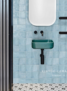 佛山亮光全瓷蓝色渐变小方砖厨房瓷砖商铺卫生间浴室阳台餐厅墙砖