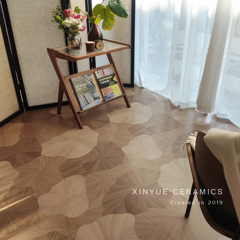 佛山复古荷叶木纹瓷砖600X1200客厅餐厅卧室商铺别墅阳台防滑地砖