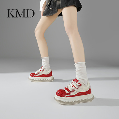 KMD丑萌贝壳头小白鞋女2026春季新款松糕鞋厚底增高休闲鞋板鞋