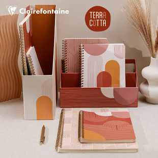 克莱方丹Terracotta赤陶限定系列线装线圈横线羊皮笔袋笔记本组合