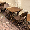 简易复古可折叠桌椅子休闲实木板圆桌方桌折叠椅咖啡厅小型饭桌子