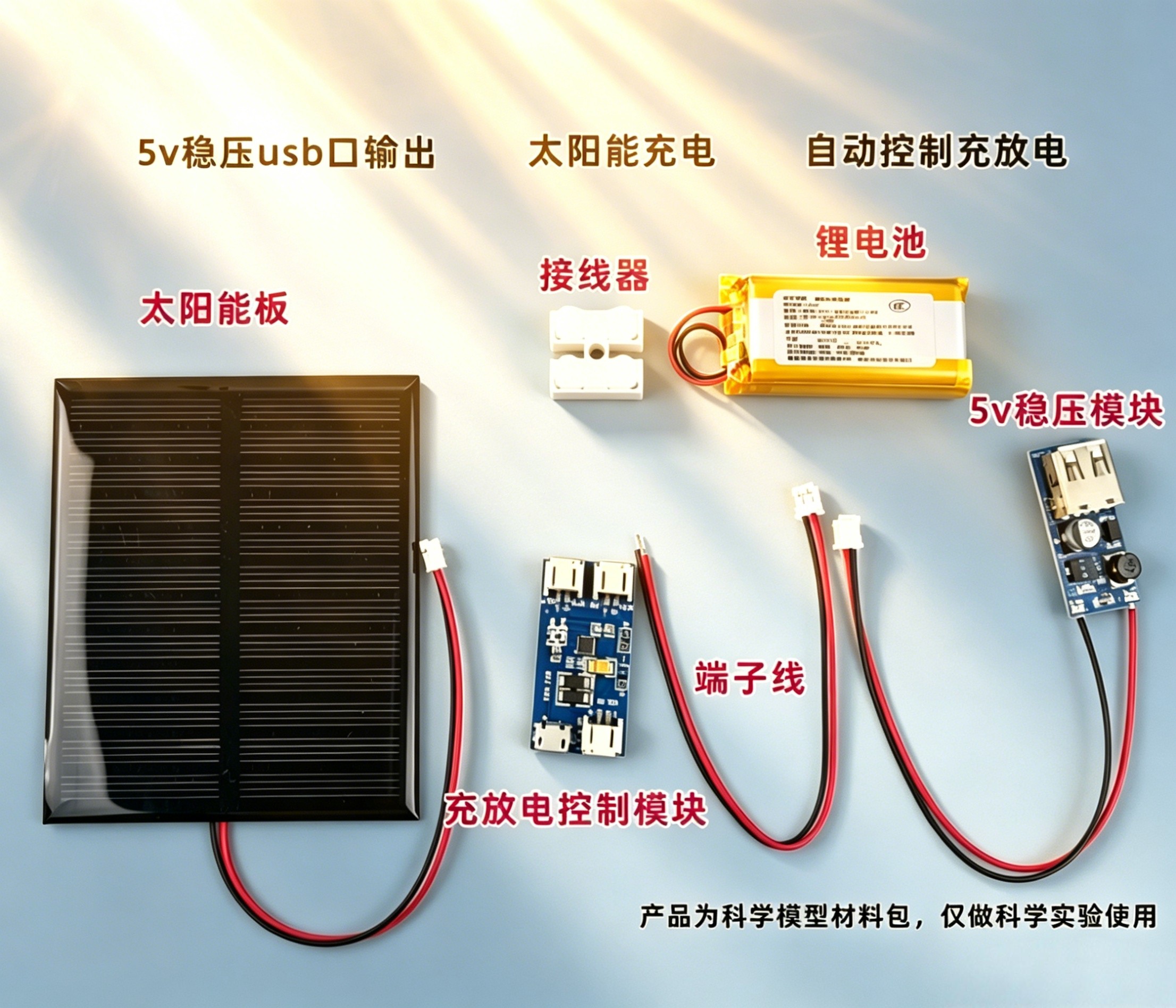 太阳能发电实验材料蓄电5v输出太阳能充电器