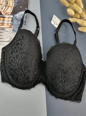 80D欧美外贸大罩杯大胸MM内衣 带钢托蕾丝薄海棉文胸 黑色
