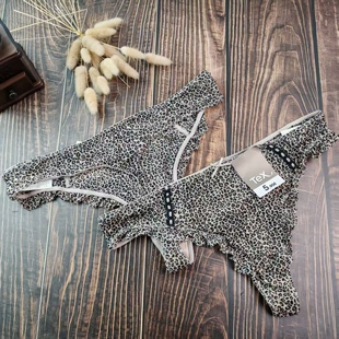 38/40 42/44 46/48外贸法式镂空网纱性感豹纹木耳边低腰丁字裤