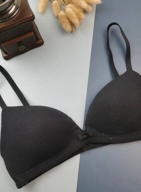 70B外贸小尺码三角杯棉质无钢圈文胸夏季光面少女内衣黑色胸罩