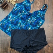 薄海绵垫无钢圈大尺码 分体平角套装 游泳衣 外贸欧美修身 18码