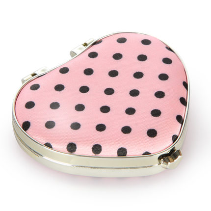 姣兰  粉红色可爱心形圆点小镜子化妆镜 美妆镜 圆镜 随身镜