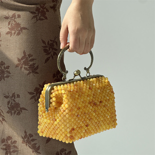 【CILI CLUTCH 】复古中国风 蜜蜡色串珠口金包旗袍搭配包包