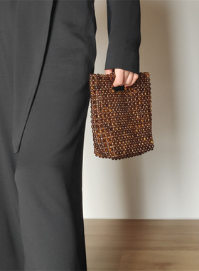 【CILI CLUTCH 】 设计自制 复古玳瑁色 手提编珠包串珠手提包