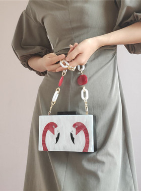 【CILI CLUTH】珠光亚克力双头火烈鸟创意BOX盒子包  Flamingo