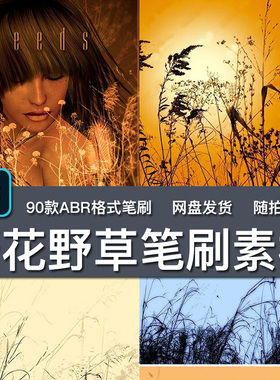 90款大自然干枯野花野草丛本植物PS笔刷景观园艺花卉设计画笔素材
