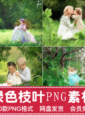 120款绿色树枝叶合成透明PNG逼真植物叶子PS设计插画贴图片素材