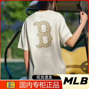 男女NY刺绣大标复古老花休闲运动T恤3ATSM0343 24新款 MLB情侣短袖