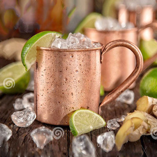 莫斯科骡子铜杯 鸡尾酒Moscow Mule Cup砂光纯铜带柄鸡尾酒杯