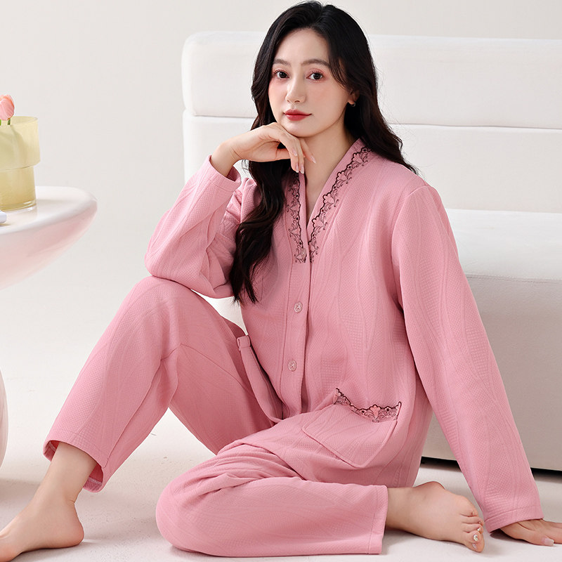 秋冬季薄款夹层 长袖中年开衫纯棉女士睡衣 三层保暖太空棉家居服,女士内衣/男士内衣/家居服,睡衣/家居服套装,淘宝优惠券,粉丝福利购,淘宝优惠卷