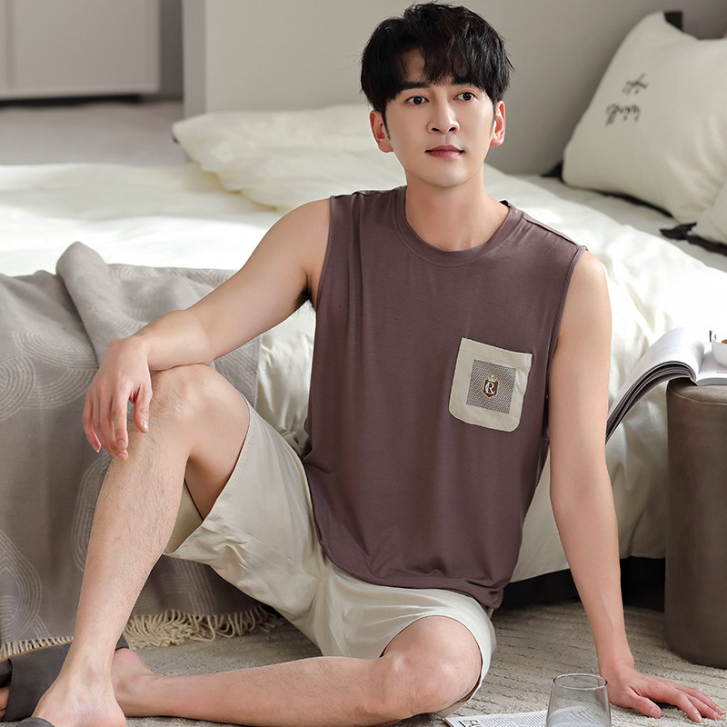 夏季薄款男士睡衣无袖短裤莫代尔棉套装宽松大码可外穿背心家居服,女士内衣/男士内衣/家居服,睡衣/家居服套装,淘宝优惠券,粉丝福利购,淘宝优惠卷
