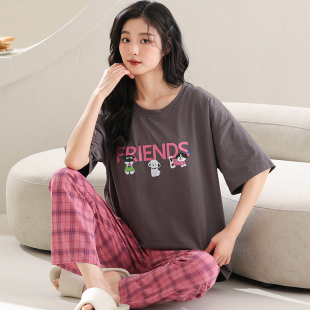凉感莫代尔棉睡衣女夏季薄款短袖长裤夏天女款可外穿家居服套装