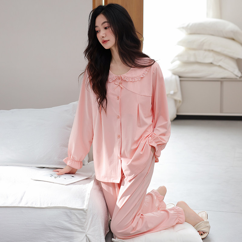 甜美风带胸垫睡衣女春秋季100%纯棉长袖开衫可外穿家居服套装,女士内衣/男士内衣/家居服,睡衣/家居服套装,淘宝优惠券,粉丝福利购,淘宝优惠卷