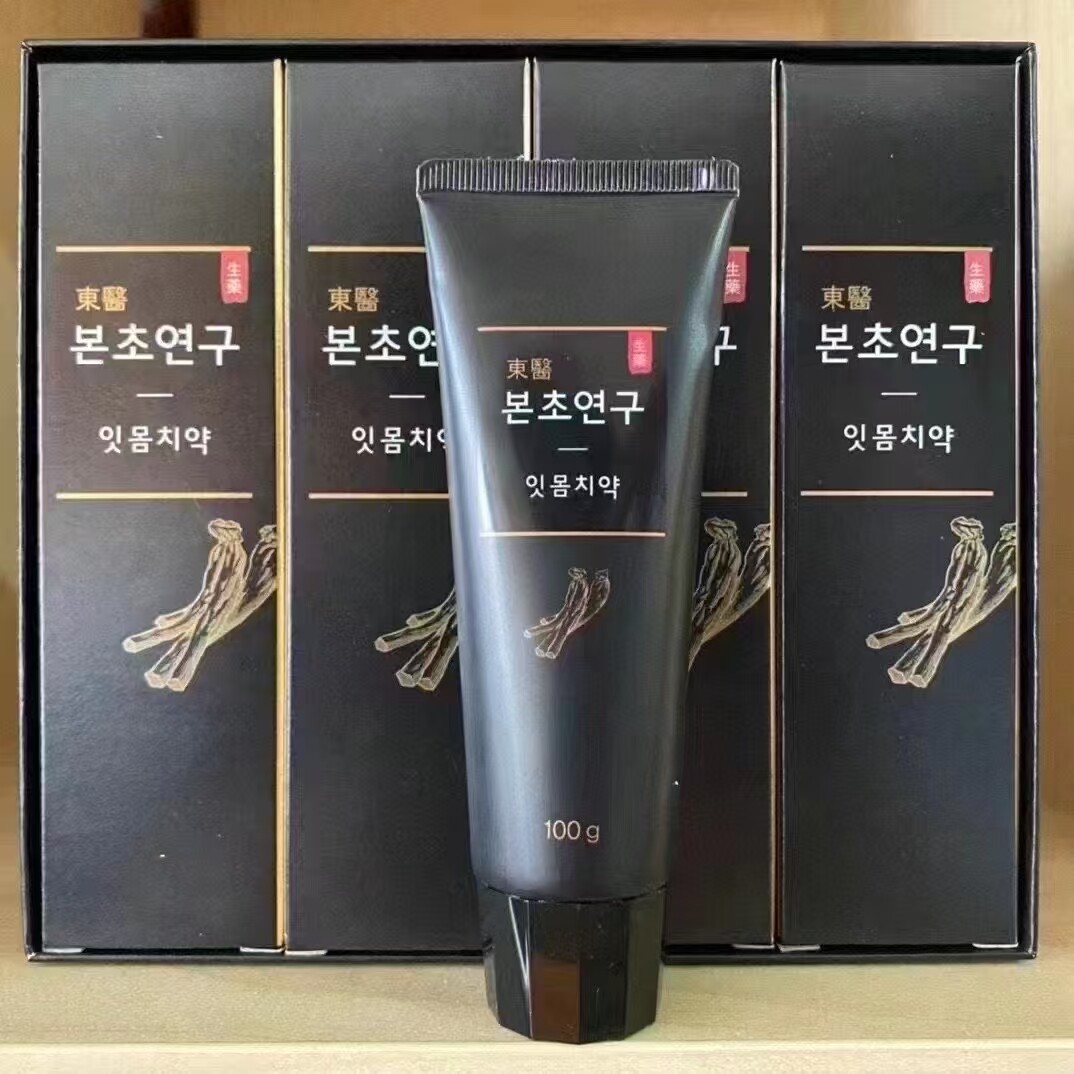韩国正品直邮爱茉莉东医牙膏草本改善牙龈口臭大韩典盐4支*100g