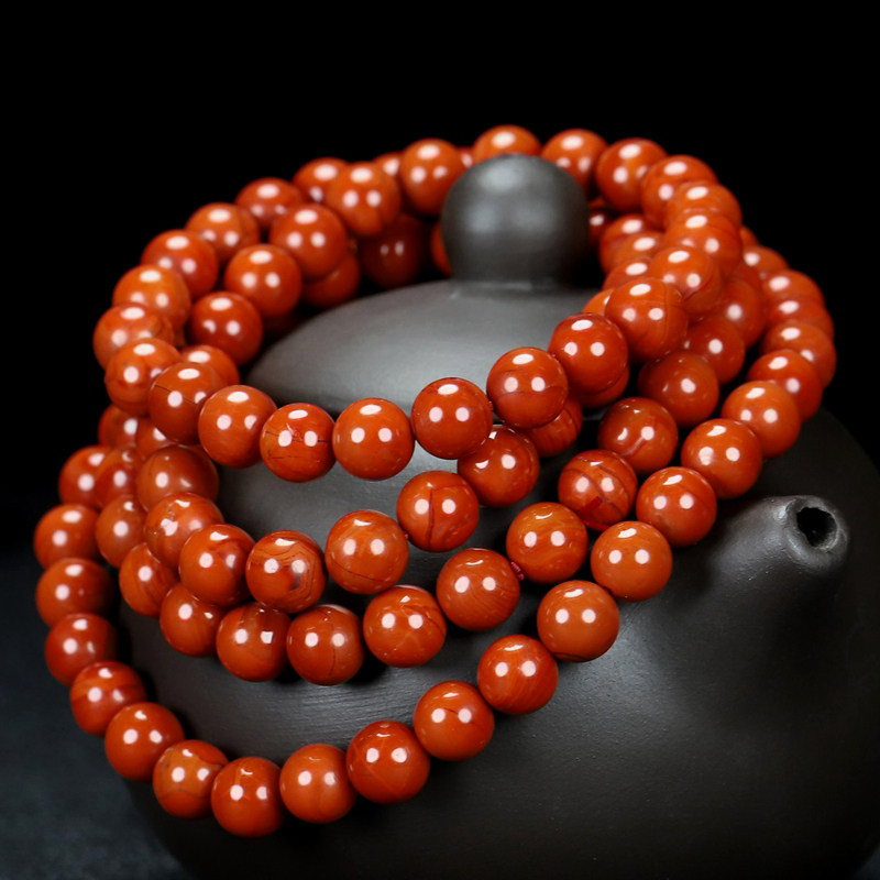 天然凉山保山南红玛瑙南红玉手链108颗佛珠手串柿子红原石男女款