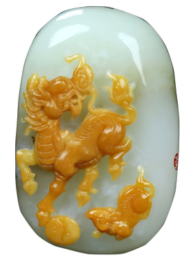 天然新疆和田玉麒麟挂坠