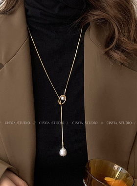 长款项链女秋冬复古珍珠金色毛衣链气质高级感轻奢配饰