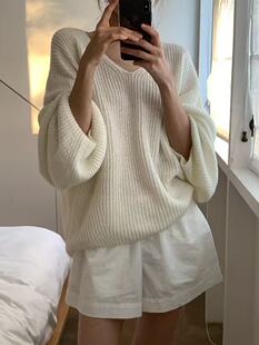 韩国东大门代购ounce2026春季新款纯色V领宽松百搭长袖针织衫