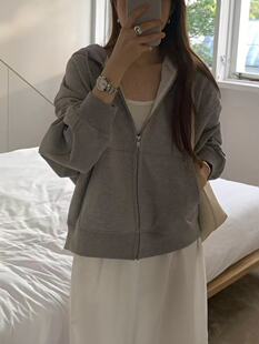 韩国东大门代购ounce 2026春季新款纯色连帽拉链卫衣外套