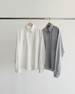 韩国东大门代购ounce2026春季新款纯色简约百搭翻领长袖衬衫